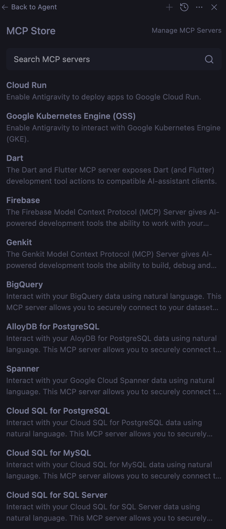 MCP Store in Antigravity